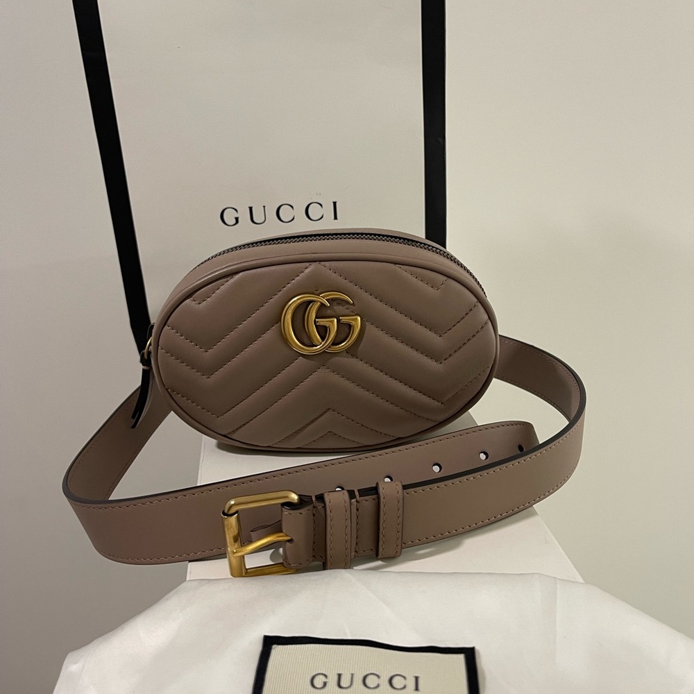 Gucci Taupe GG Marmont Mini Belt Bag